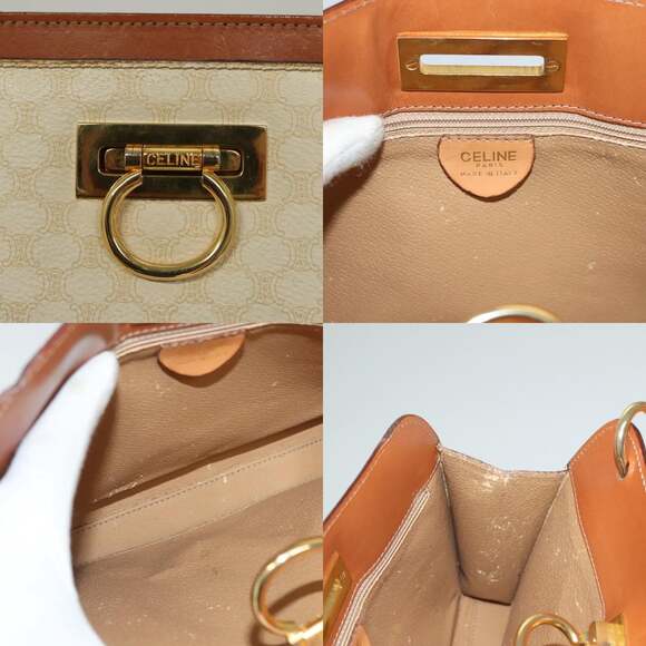 CELINE Macadam Canvas Hand Bag Pvc Leather White Gold - Picture 11 of 13